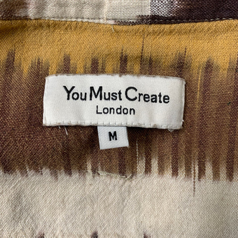 YOU MUST CREATE Size M Brown Beige Stripe Cotton Collarless Long Sleeve Shirt
