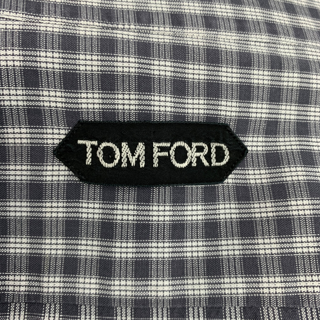 TOM FORD Size XL Grey & White Plaid Cotton Button Up Long Sleeve Shirt