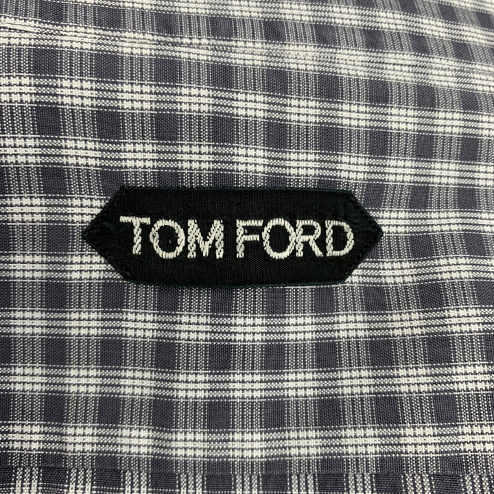 TOM FORD Taille XL Chemise à manches longues boutonnée en coton à carreaux gris et blanc