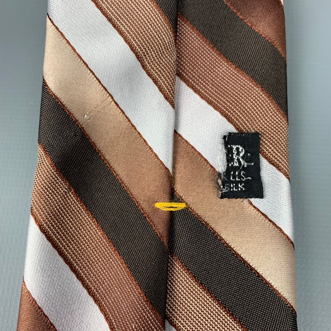 VINTAGE Brown & White Diagonal Stripe Silk Tie