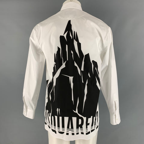 DSQUARED2 Size XS White Black Graphic Cotton Button Up Long Sleeve Shirt