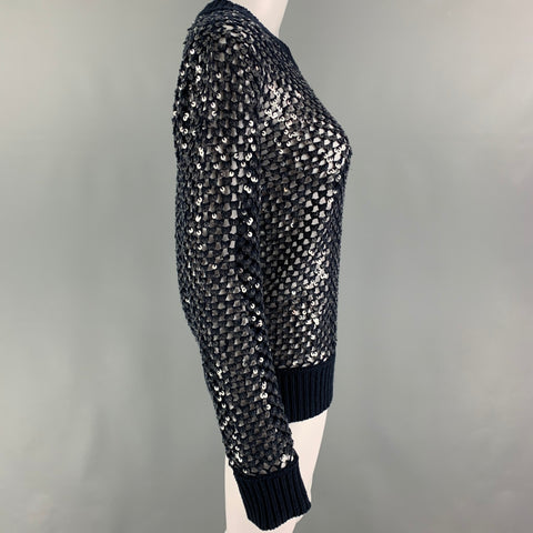 MICHAEL KORS Size M Navy Cashmere Sequined Crew-Neck Pullover