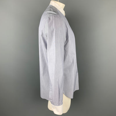 SAINT LAURENT Size L Navy & White Pinstripe Cotton Long Sleeve Shirt