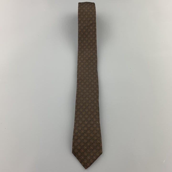 BURBERRY PRORSUM Brown Silk Squares Print Skinny Tie