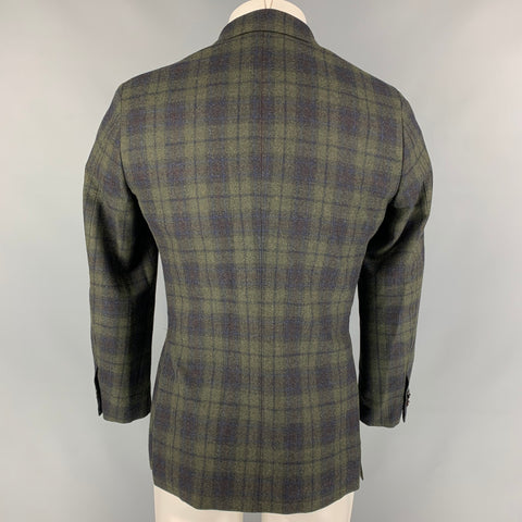 EDIFICE Taille 34 Manteau de sport à simple boutonnage en mélange de laine à carreaux olive et noir