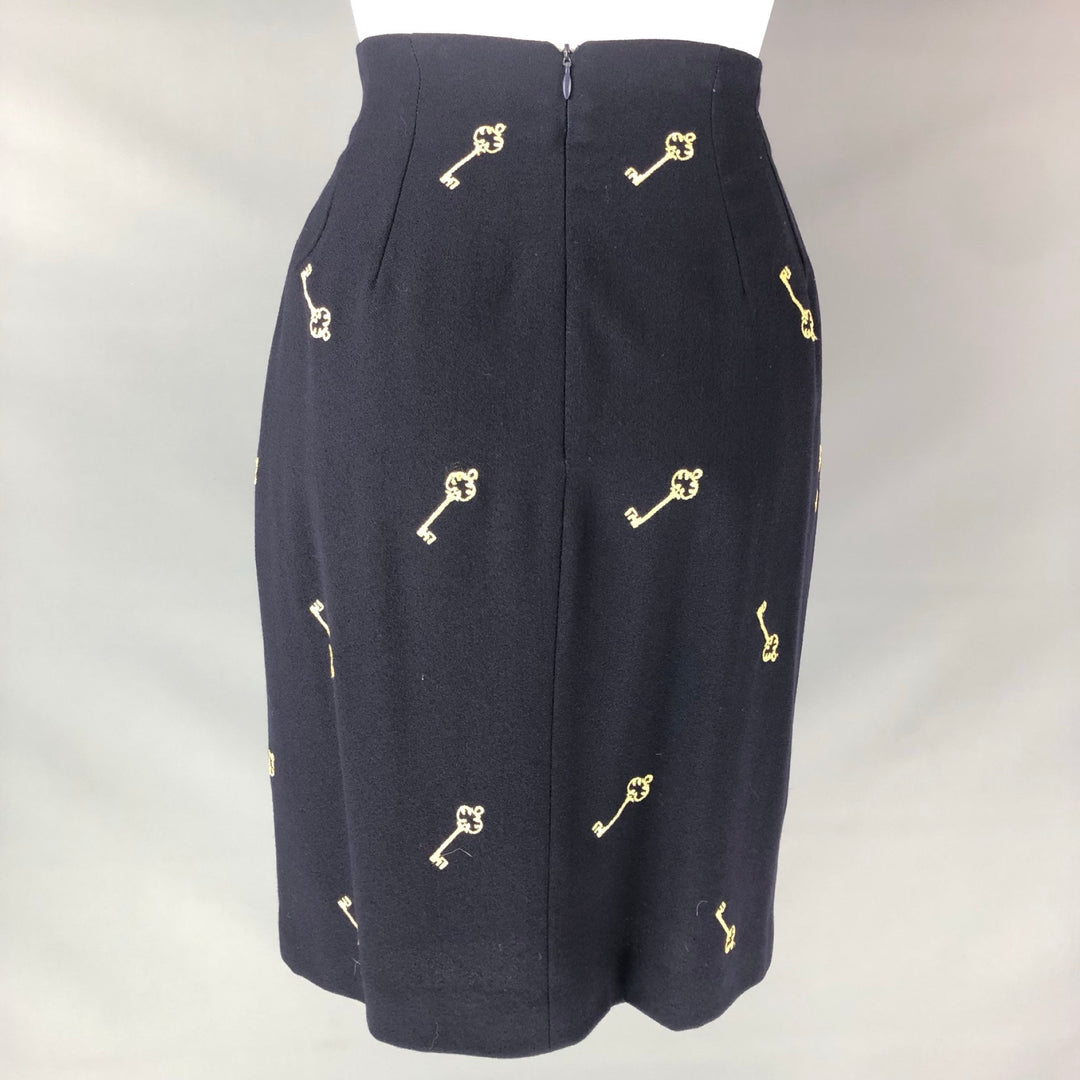 AUSTIN REED Size 6 Navy Yellow Wool Embroidered Pencil Skirt