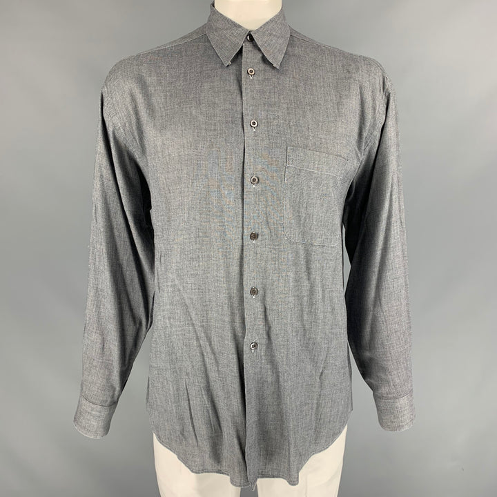 ERMENEGILDO ZEGNA Soft Size L Grey Button Down Long Sleeve Shirt
