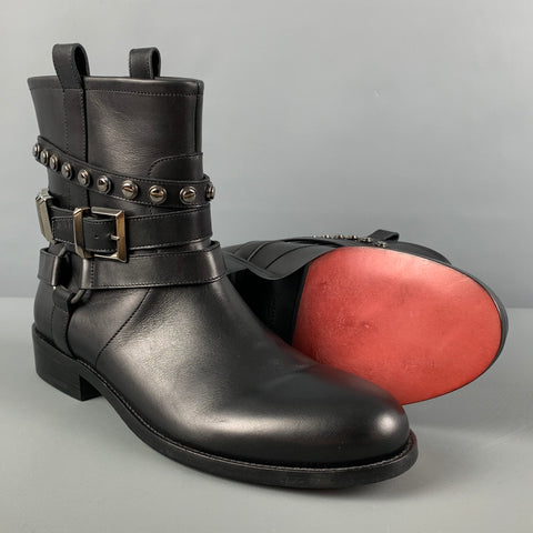 CASADEI Taille 9,5 Bottes à enfiler en cuir clouté noir et argent
