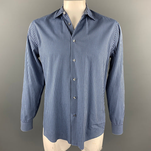 PAUL SMITH The Byard Size L Blue & Navy Checkered Cotton Button Up Long Sleeve Shirt