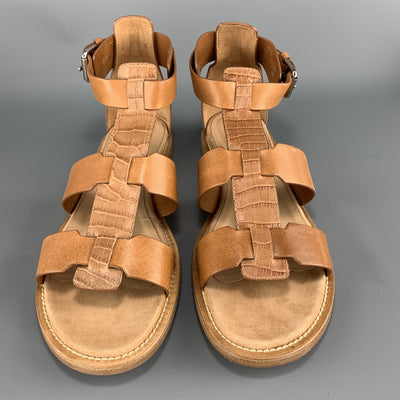 AQUATALIA Size 9 Tan Crocodile Embossed Leather Gladiator Sandals