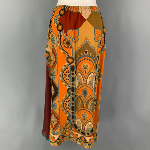 ETRO Size 6 Orange Multi-Color Silk Paisley Long Skirt