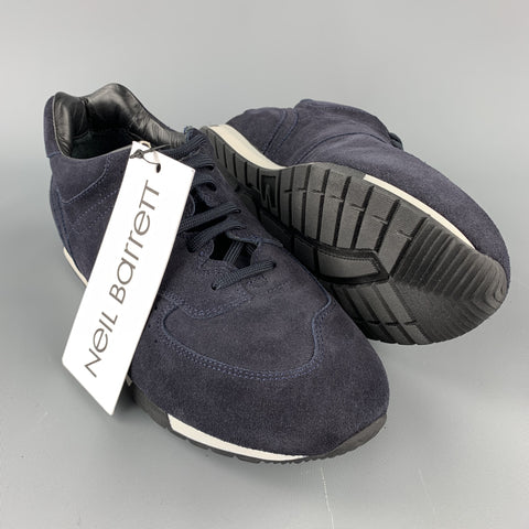 NEIL BARRETT Size 10 Navy Suede Lace Up Sneakers