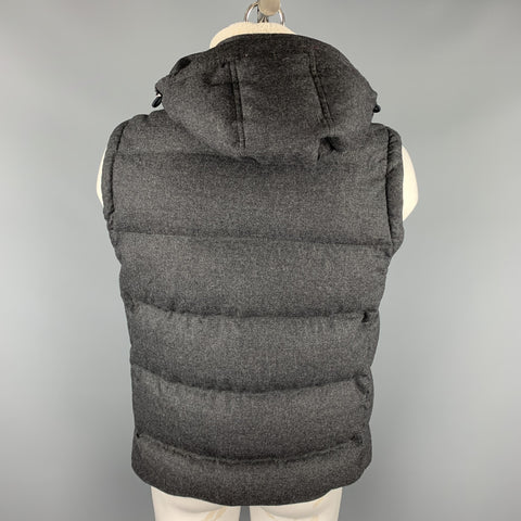 HUGO BOSS Size 44 Charcoal Quilted Wool Blend Hooded Down Vest