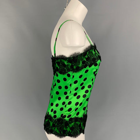D&amp;G by DOLCE &amp; GABBANA Talla 8 Top casual de lunares de seda negro verde