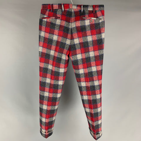 JAY KOS NY Size 32 Grey Red Blue Plaid Wool Button Fly Dress Pants