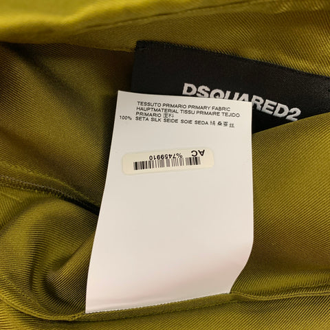DSQUARED2 Size XXS Olive Silk Hidden Placket Long Sleeve Shirt