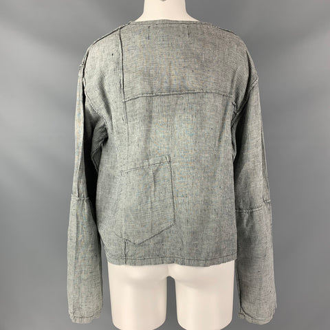 CYNTHIA ASHBY Size S Blue & White Linen Oversized Casual Pullover Top