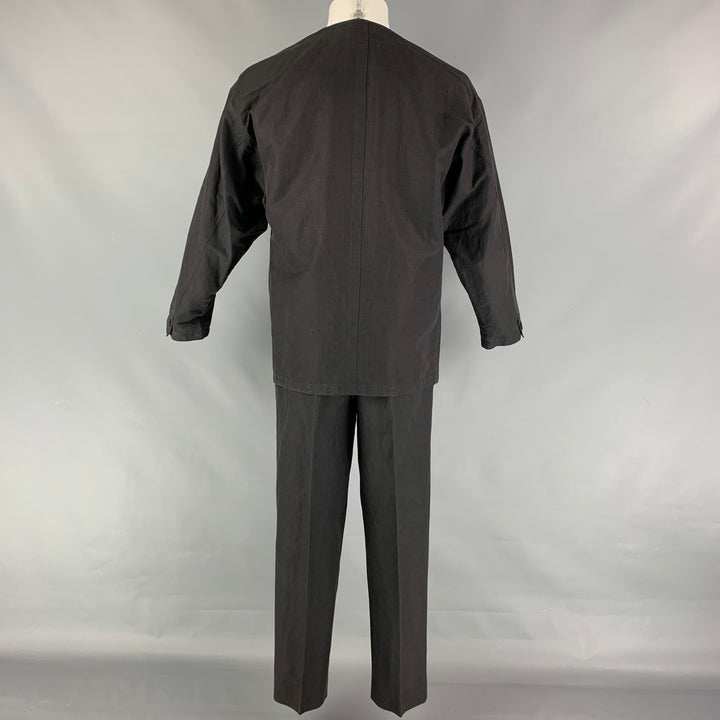 Vintage GIANNI VERSACE Size 38 Black Textured Pleated 3 Piece Suit