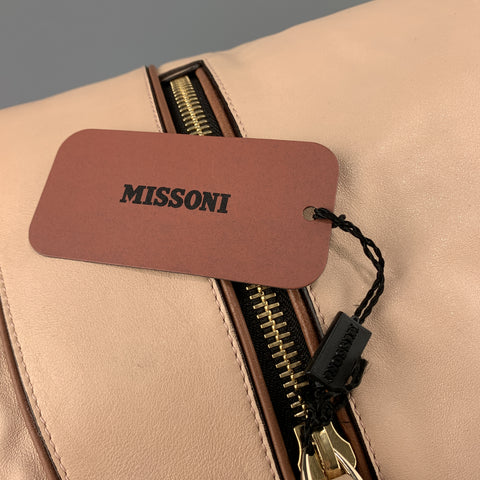 MISSONI Light Pink Leather Double Zip Shoulder Handbag