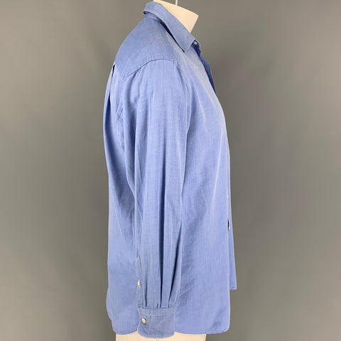 ERMENEGILDO ZEGNA Size L Blue Cotton Button Up Long Sleeve Shirt