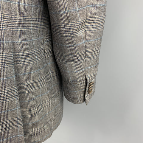 ERMENEGILDO ZEGNA Size 46 Plaid Gray Wool Notch Lapel Long Sport Coat