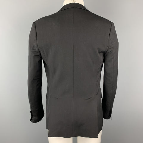 DSQUARED2 Size 40 Black Wool Blend Satin Peak Lapel Tuxedo Jacket