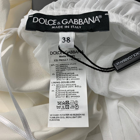 DOLCE & GABBANA Size 2 White Nylon Eastane Ruched Off-Shoulder Cocktail Dress