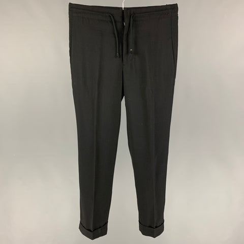 DIRK BIKKEMBERGS Size 32 Black Rayon Drawstring Dress Pants