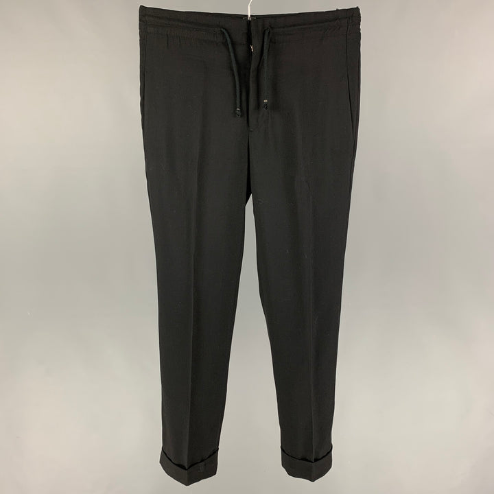 DIRK BIKKEMBERGS Size 32 Black Rayon Drawstring Dress Pants