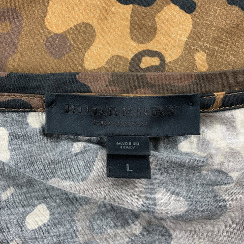 BURBERRY PRORSUM Size L Brown Camouflage Cotton Crew-Neck Black T-shirt