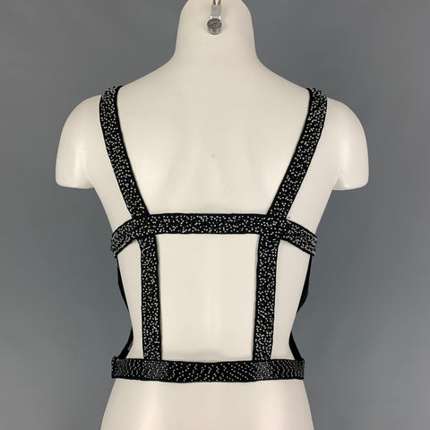 GIORGIO ARMANI Size 8 Black Viscose Blend Beaded Straps Dress Top