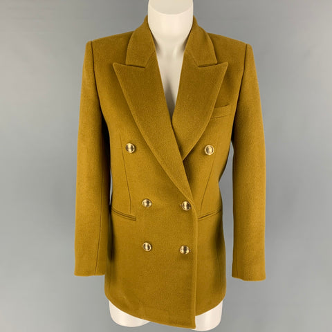 SAINT LAURENT Veste croisée en laine et cachemire moutarde taille 0