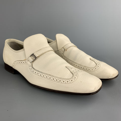SALVATORE FERRAGAMO Sammy Size 11 Ivory Perforated Leather Slip On Loafers