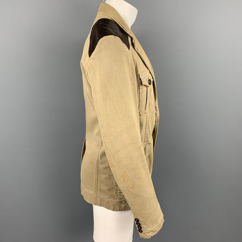 JUST CAVALLI Size L Khaki & Brown Mixed Fabrics Cotton Jacket