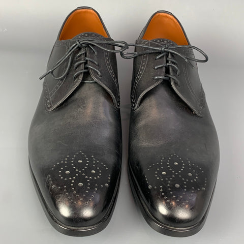 BALLY Size 12 Black Perforated Leather Lace Up Shoes