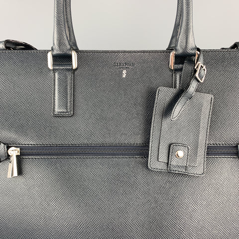 SERAPIAN Sac fourre-tout en cuir texturé bleu marine avec poignées supérieures