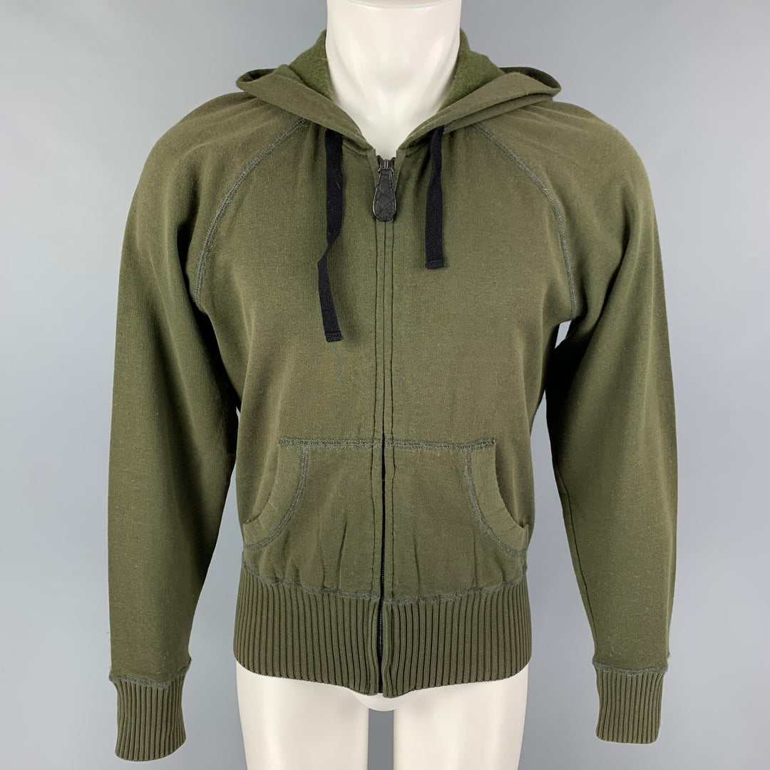 BOTTEGA VENETA Size M Olive Cotton Wool Hooded Sweater