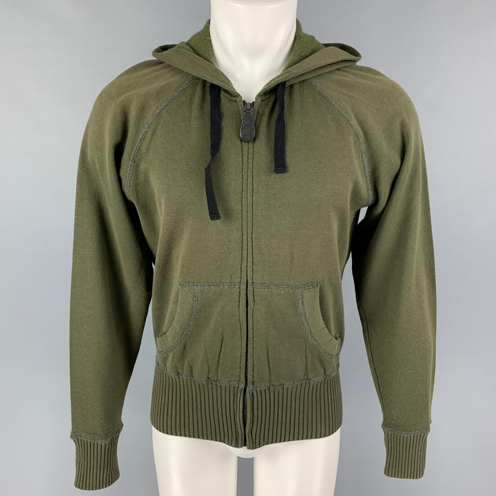 BOTTEGA VENETA Size M Olive Cotton Wool Hooded Sweater