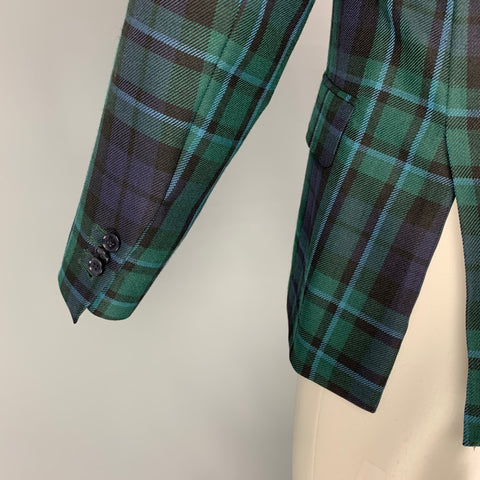 MASSIMO PIOMBO Size 36 Green Navy Plaid Virgin Wool Alpaca Sport Coat