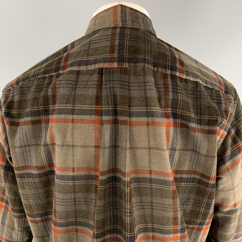 ETRO Size S Brown & Orange Plaid Corduroy Button Up Long Sleeve Shirt