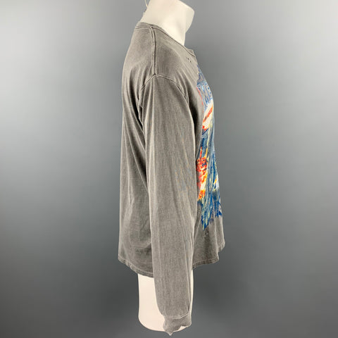 R13 Size XS Grey Rock Concert Megadeth Print Cotton Crew-Neck Long Sleeve T-shirt