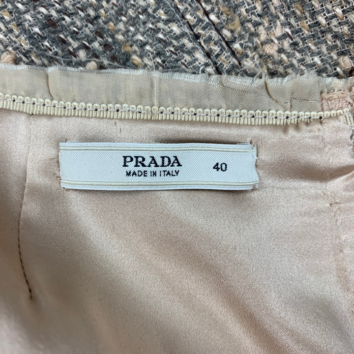 PRADA Size 4 Light Gray Beige Textured Single Button Skirt Suit