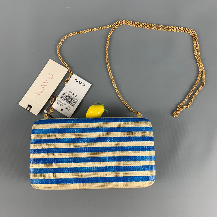 KAYU Blue Natural Stripe Straw Clutch Handbag