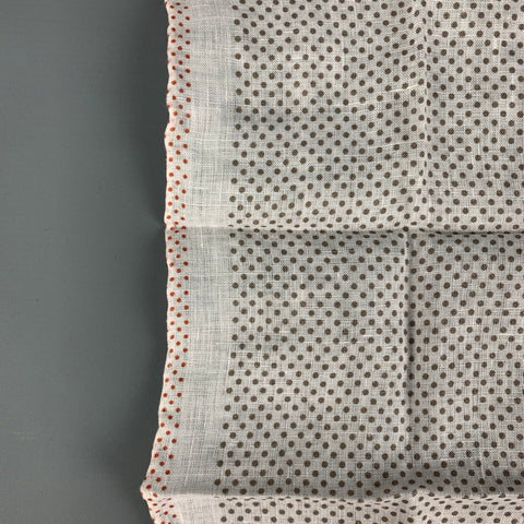 BRUNELLO CUCINELLI White Brown Polka Dot Linen Pocket Square