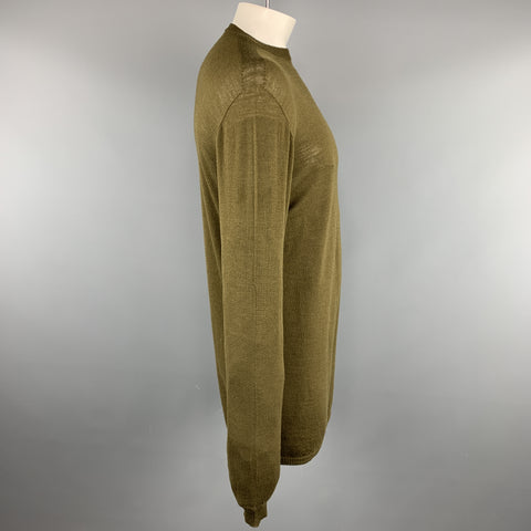 RICK OWENS SISYPHUS F/W 18 Size M Olive Solid Lana wool Crew-Neck Pullover Sweater