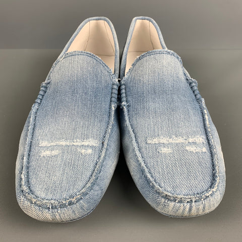 TOD'S Talla 9.5 Mocasines tipo driver de mezclilla desgastados en azul