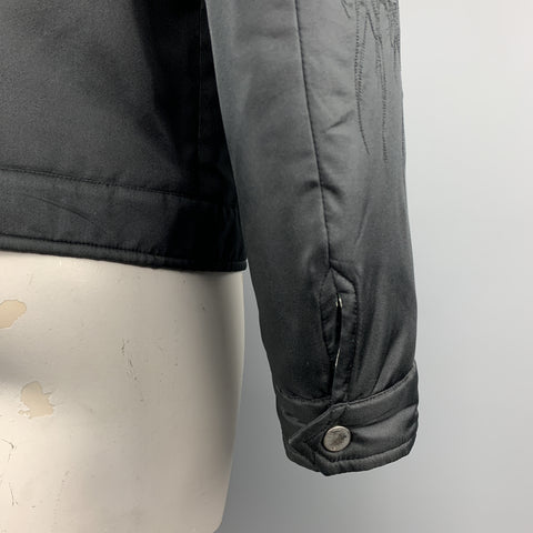 JOHN RICHMOND Size L Black SEX LIES RELIGION Tattoo Silk Blend Zip Up Jacket