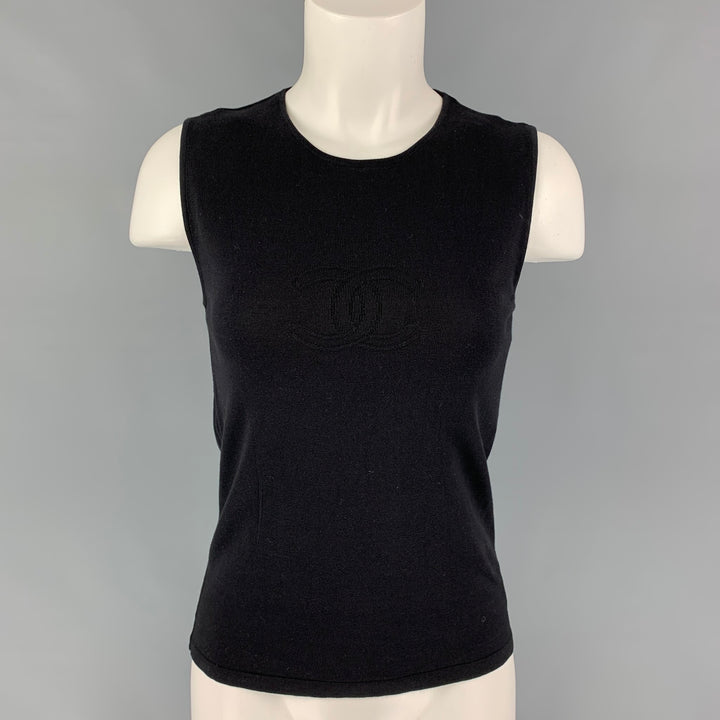 CHANEL 94305 05C Size 4 Black Cotton Sleeveless Casual Top