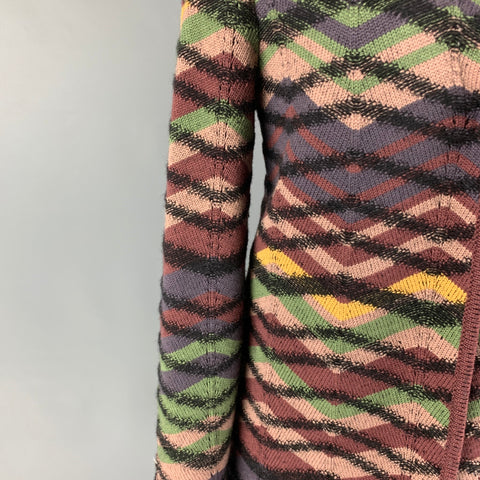 M MISSONI Size 6 Multi-Color Wool Knitted Snaps Coat