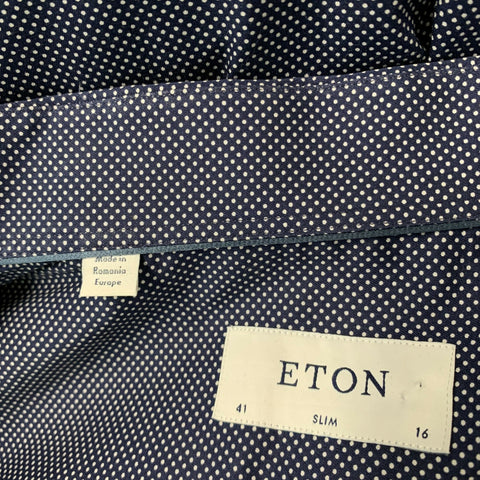 ETON Size M Navy & White Dots Button Down Long Sleeve Shirt